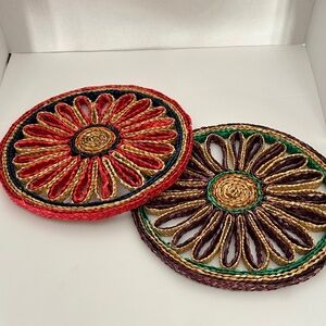 Vintage Colorful Ratan Woven Hot Pads